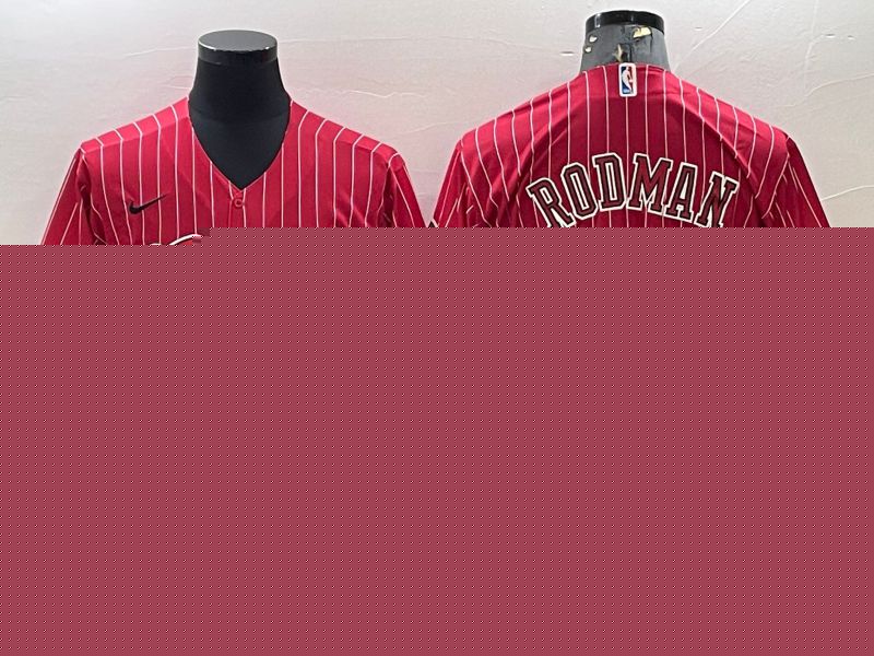 Men Chicago Bulls #91 Rodman Red Stripe 2022 Nike Co branded NBA Jersey->chicago bulls->NBA Jersey